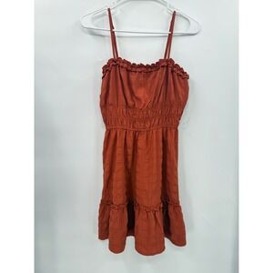 June & Hudson S Mini Dress Womens Rust Orange Smocked Ruffle Tiered Boho Dress